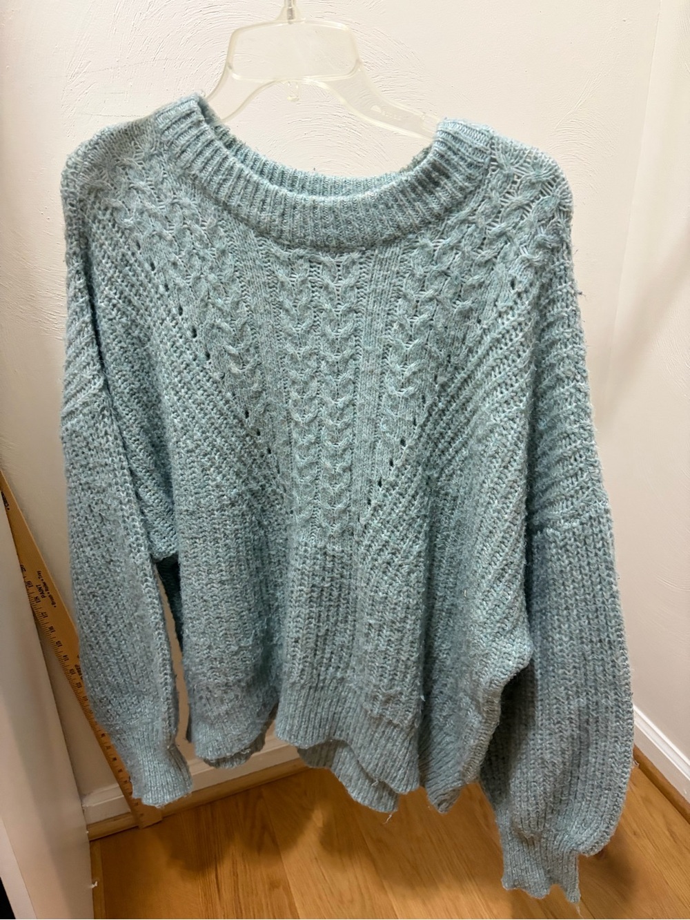 Light Teal Cable Knit Women's Sweater